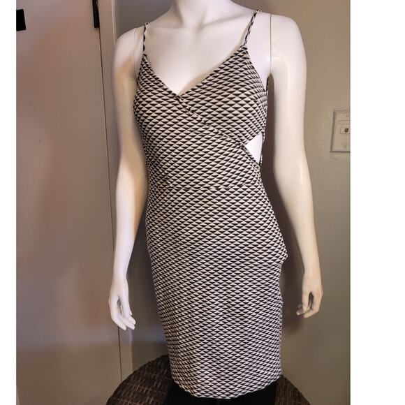 H&M Black White Geometric Cut-Out Bodycon Dress S Sexy Night Out Clubwear Slinky - Picture 1 of 8